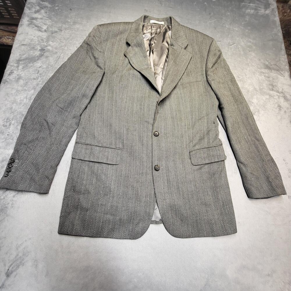 HUGO‎ BOSS Sport Coat Mens 42 Gray Herringbone Tweed Wool Single-Breasted Long